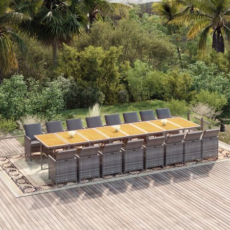 Set comedor de jardín 17 pzas y cojines ratán sintético gris