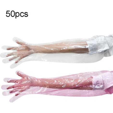 Gants vétérinaires transparents à manches longues, 50 pièces, pour habillage de terrain, gants de dissection, manchons protecteurs jetables. (1/4)