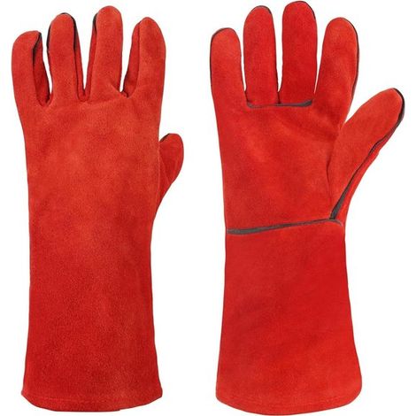 Allecto Plus,Hitzebeständige Kamin- und Grillhandschuhe,Rot,Ofen- und Backhandschuhe,Zum Grillen und Kochen,Schweißerhandschuhe (1/5)