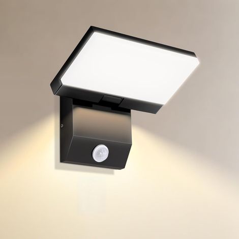 Applique murale LED, moderne avec détecteur de mouvement, blanc chaud 3000 K, étanche IP65 panneau LED orientable pour terrasse, entrée, jardin