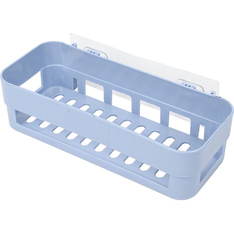 1 étagère murale d'angle autocollante pour salle de bain ou cuisine, avec rangement et support pour douche (bleue) (1/5)