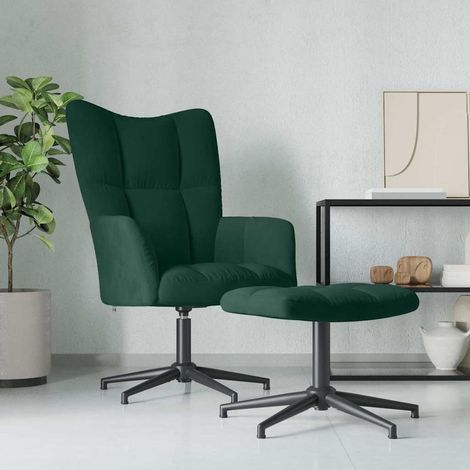 vidaXL Sillón de relax con taburete terciopelo verde oscuro (1/5)