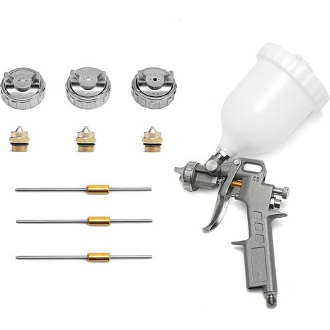 Pistolet à peinture à air comprimé avec 3 buses de 1,5 mm, 2,0 mm, 2,5 mm, gobelet d'écoulement de 600 ml (1/5)