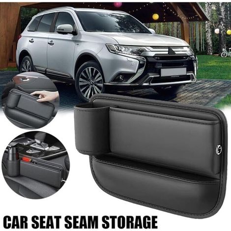 Sacoche porte-gobelet en cuir pour voiture, boîte de rangement pour siège passager, boîte de rangement réglable pour siège auto (noir) (1/5)