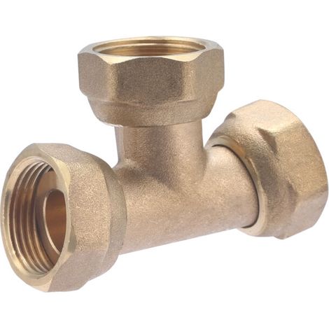 – Té femelle écrou libre laiton à visser 20x27 (3/4) – Raccord pour circuit d'eau potable et chauffage – Résiste jusqu'à 10 bar (1/4)