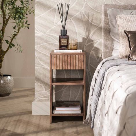 Chevet 1 tiroir 2 niches 30x30x60 cm en acacia brun (1/5)