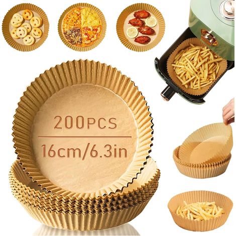 JSSEVN - Air Fryer Paper Liners 200 Pieces (6.3 inch) Air Fryer Disposable Paper Liner Waterproof Non-Stick Baking Paper Liner for Stovetop Oven Microwave Air Fryer (1/5)