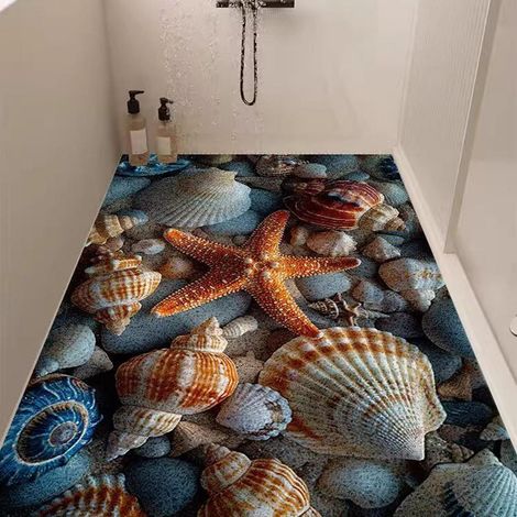 Duschmatte 50x50cm mit Seestern-Muschel-Muster, rutschfest, PVC, zuschneidbar