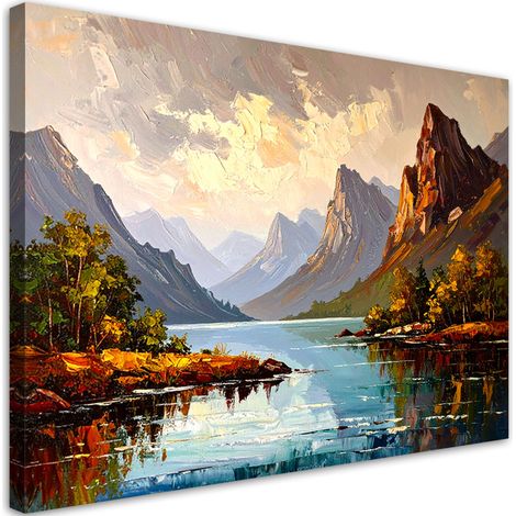 Quadro su tela, Fiume Alberi Paesaggio montano - 120x80 (1/2)