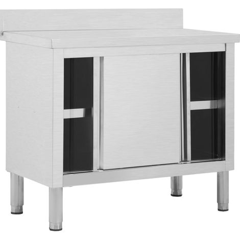 Tavolo da lavoro con ante scorrevoli armadio da cucina armadio da cucina ristorante hotel mensa 100 cm acciaio inossidabile 020001898