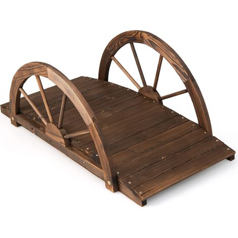 COSTWAY Puente de jardín de Madera Abeto con Media Rueda, Puente Decorativo de Estanque, Jardín, Patio Trasero, Granja, 101.5 x 48,5 x 38 cm (marrón)