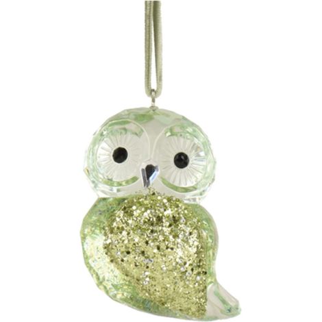 Kaemingk – Suspension de Noël chouette vert clair avec paillettes vert clair – Plastique, H 6 cm
