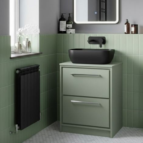 Hudson Reed Lille Floor Standing 2-Drawer Vanity Unit with Worktop 600mm Wide - Fern Green (1/5)