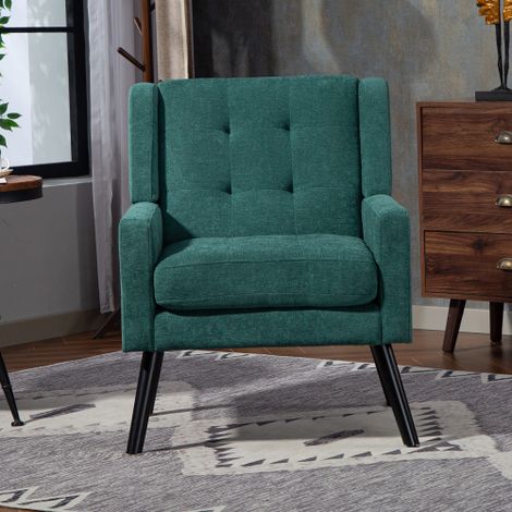 Fauteuil capitonné — Assise de style moderne, dotée d'un coussin en mousse haute densité et de pieds en bois massif idéal pour les petits espaces : salon, chambre ou bureau (1/4)