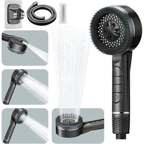 High Pressure Shower Head, Water Saving Shower Head with 1.5M Shower Hose and Shower Bracket, Anti-Limescale Shower Head with Filter 4 Types of Jets (1/5)