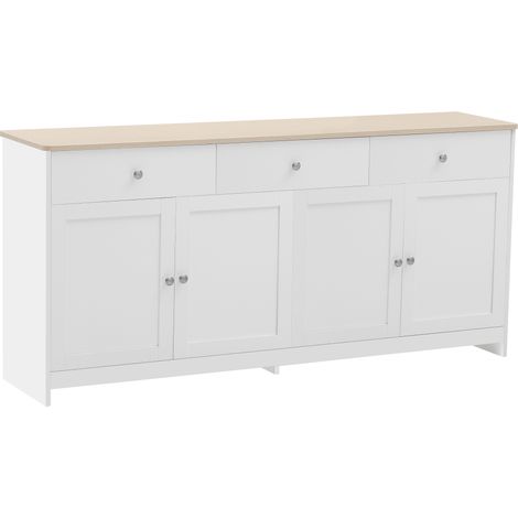Aparador blanco y efecto madera 160 cm con 4 puertas y 3 cajones (1/5)
