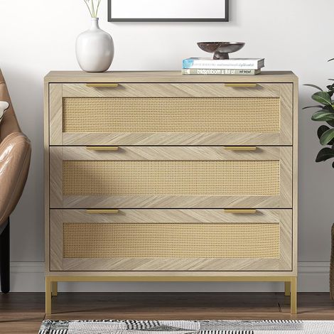 Commode Chambre Adulte 3 Tiroirs Bois Meuble de Rangement Salon (1/5)