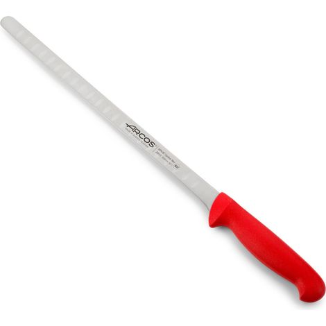 Cuchillo para salmón Arcos Colour - Prof  293322  de acero inoxidable Nitrum y mango ergonómico de Polipropileno de color rojo y hoja de 30 cm, funda display (1/5)