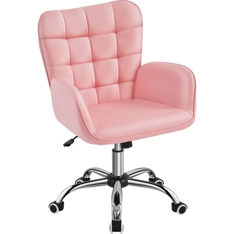 Yaheetech – Chaise de bureau ergonomique rose – Hauteur réglable 83-93 cm – Accoudoirs rembourrés – Similicuir – Dossier à oreilles – Roulettes pivotantes