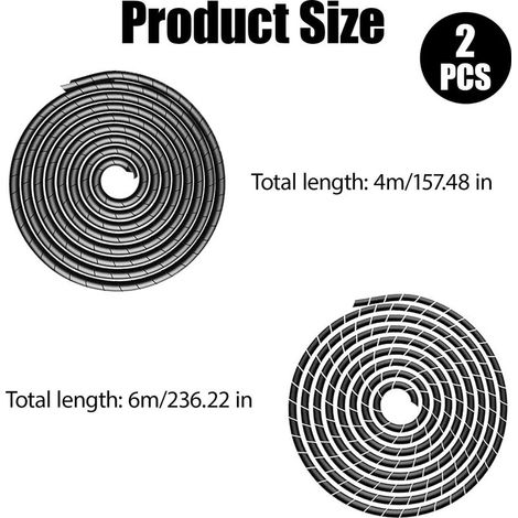 Stück flexible Spiralkabelschläuche (4 mm und 6 mm), 10 m Kabelmanagement-Abdeckung für Büro, Kabeleinzugsspirale, für Büro, Fernseher, PC, USB, AUX, Kabelschutz und -organisation (1/4)