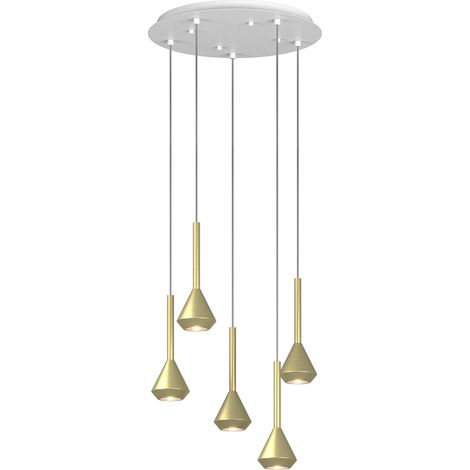 Lampadario Moderno Aygo Metallo Bianco Ottone 5 Luci Gu10