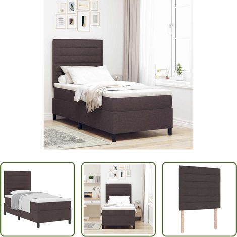 Matelas ferme-moyen - Lit à ressorts avec matelas Marron foncé 90 x 190 cm tissu (1/5)