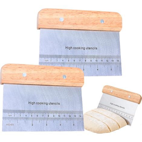 Lot de 2 Coupe Pâte, Double Échelle Pouces et CM, Manche en Bois, Acier Inoxydable, Pour Boulangerie et Cuisine (1/5)