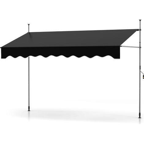Store Banne Manuel Rétractable 3 x 1,2M Hauteur Réglable 210-300CM, Auvent de Terrasse en Aluminium Tissu Oxford Imperméable Anti UV, Noir (1/5)