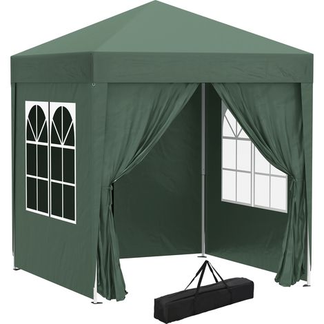 Faltpavillon, Bierzelt, 4 abnehmbare Seitenwände, 2 Fenster, Metallrahmen, 2 x 2m, Dunkelgrün
