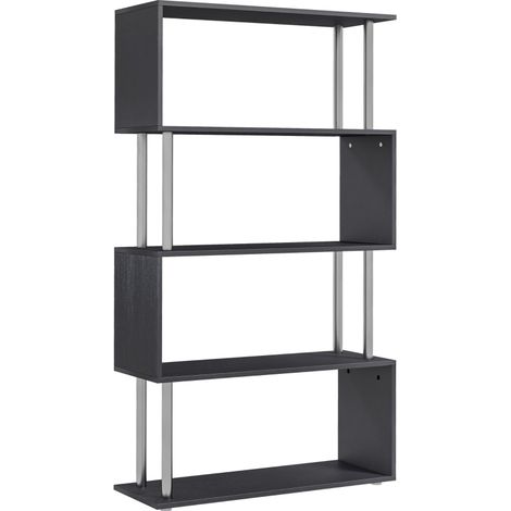 S-Shaped Bookcase, Contemporary Wooden Bookshelf Dividers, Spacious Storage Display Unit, Elegant Black, Ideal for Home and Office  UK