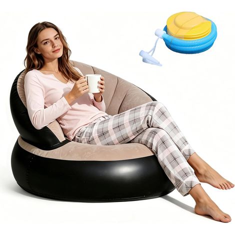 Canapé gonflable avec pompe à pied, canapé gonflable, 77 x 77 x 58 cm, canapé gonflable floqué, fauteuil gonflable pour salon, balcon, jardin, camping, extérieur, intérieur, canapé gonflable (1/5)