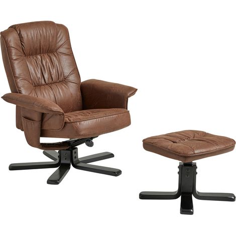 Idimex – Fauteuil relax inclinable 135° avec repose-pieds – Tissu vintage brun – Dossier pivotant 360° – Poches de rangement latérales (1/5)