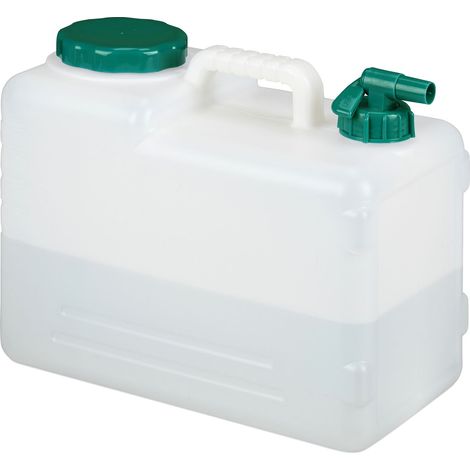 Relaxdays Water Canister with Tap, 15 Litres, Camping Container, BPA-Free Plastic, Wide Opening, Handle, White/Green