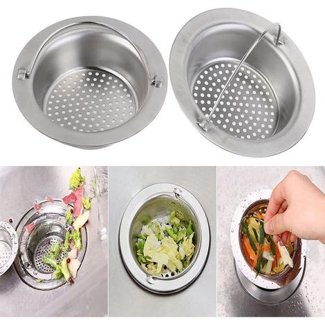 Passoire d'évier portable en acier inoxydable (2 pièces), bouchon de vidange pour évier de cuisine familial (petit modèle) (1/4)
