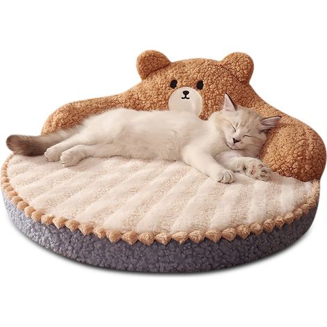 Lit Rond pour Chats Et Chiots, Confortable Et Amovible, Canapé d'Extérieur Et d'Intérieur pour Animaux De Compagnie (Marron) (1/5)