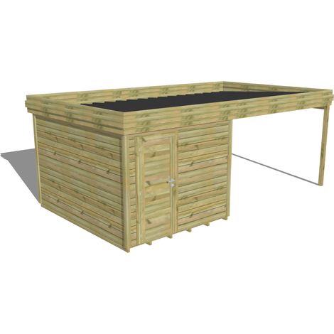 ABRI DE JARDIN bois Pin autoclave 27mm - 6,14x3,44m / 21,1m2 - Bac acier - Plancher bois