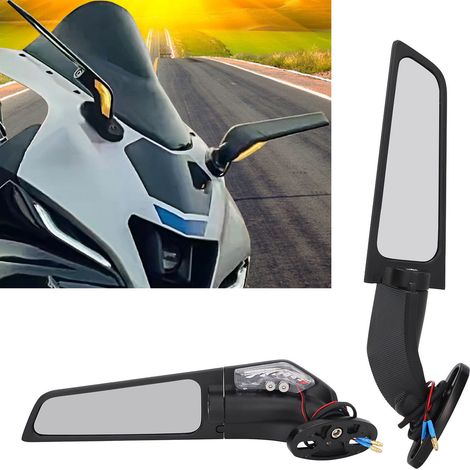 Rétroviseur universel LED modifié pour moto avec aileron pivotant réglable, adapté aux KAWASAKI NINJA 250 300 400 650 H2 H4 (une paire, gauche et droite). (1/5)