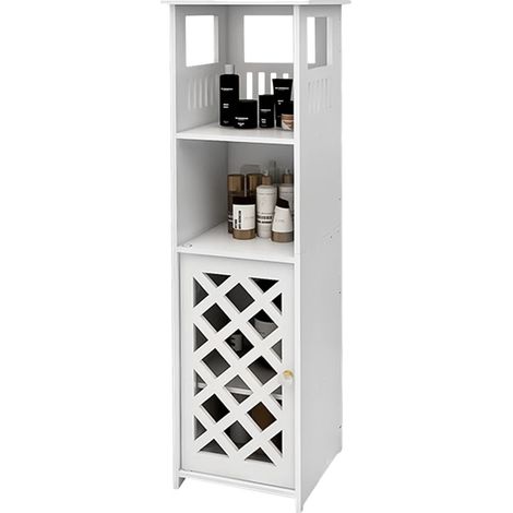 Armario de baño con estantes multinivel, diseño elegante, color blanco. (1/5)