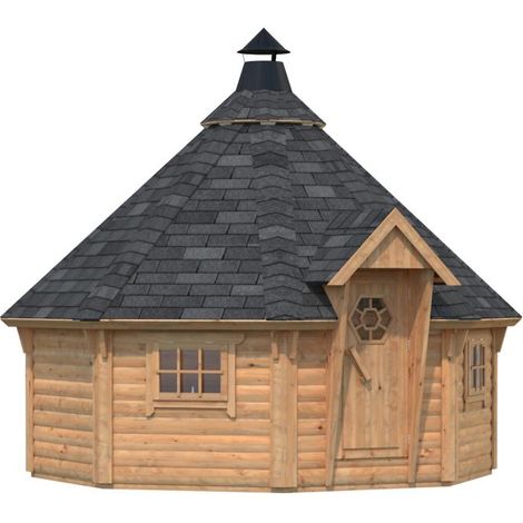 Abri de jardin en épicéa massif 11,4 m² traité autoclave – Toit en voliges bois massif – 3 fenêtres double vitrage – Porte avec serrure – Palmako