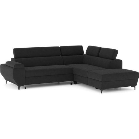 Canapé d'angle gauche convertible - 3 places - JAVA - Tissu Noir - Tetieres et coffre - 262 x 235 x 96 cm - CONFORTEAM (1/5)