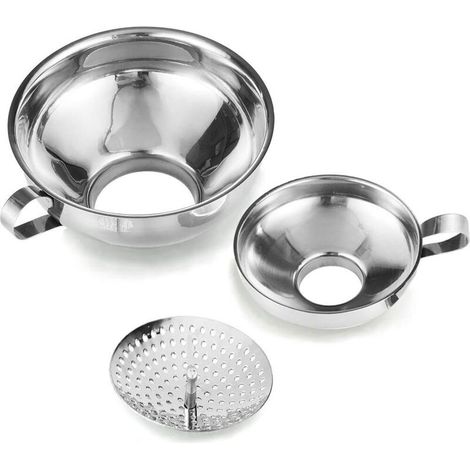 Einmachtrichter mit Sieb für weite und Standard-Einmachgläser – Großes Einmachset – Edelstahl – 3er-Set (klein und groß) (1/4)