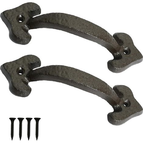 Lot de 2 poignées de porte en fonte Outils et bricolage Pour armoires de cuisine placard meuble Style vintage Noir (1/4)