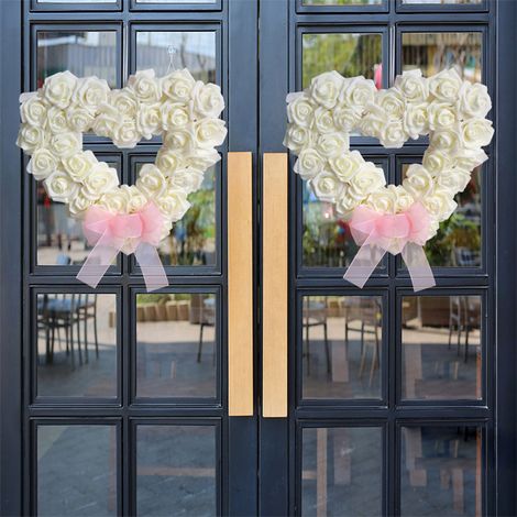 Guirlande De Roses Blanches - Couronne En Forme De Cœur Pour Décoration Intérieure Et Extérieure - 35 Cm - Idéale Pour Saint-Valentin Mariage Anniversaire (1/5)