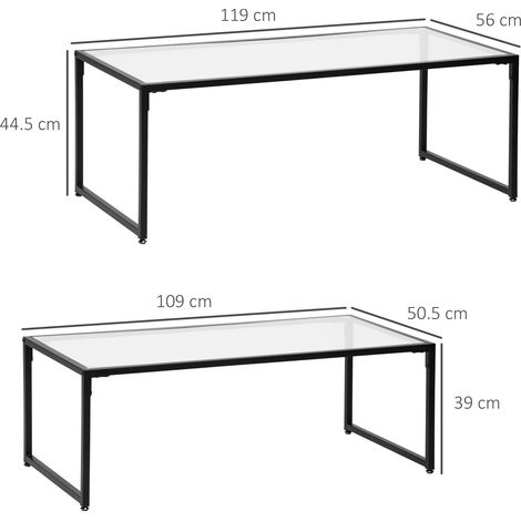 Set de 2 tables basses gigognes en verre et acier noir, tables d'appoint pour salon, chambre, meubles décoratifs, lot de 2 tables de salon (1/5)