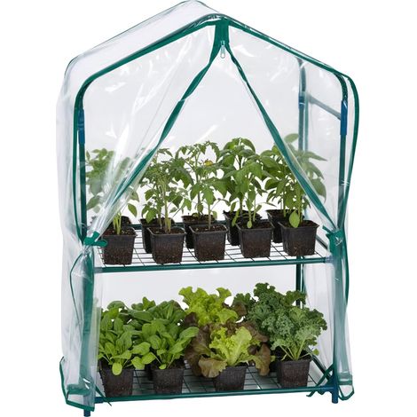 Serre Balcon , Pack 1, Film PVC, Acier, H x l x P : 95 x 59 x 39 cm, Serre tomates 2 étages, Vert/Transparent (1/5)