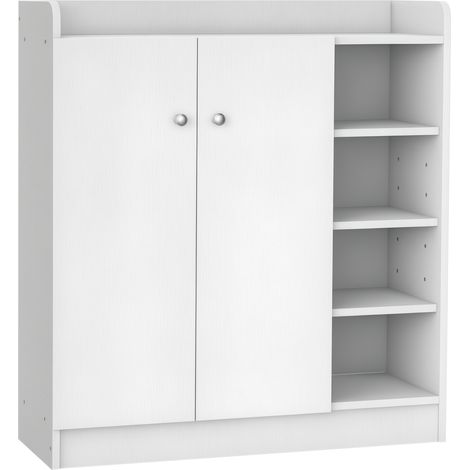 HOMCOM Schuhschrank Schmale Schuhkommode mit 2 Türen, 4 offenen Fächern, für 12 Paar, Schuhregal mit Verstellbaren Ablagen für Eingang, Flur, 83 x 30 x 90 cm, Weiß (1/5)