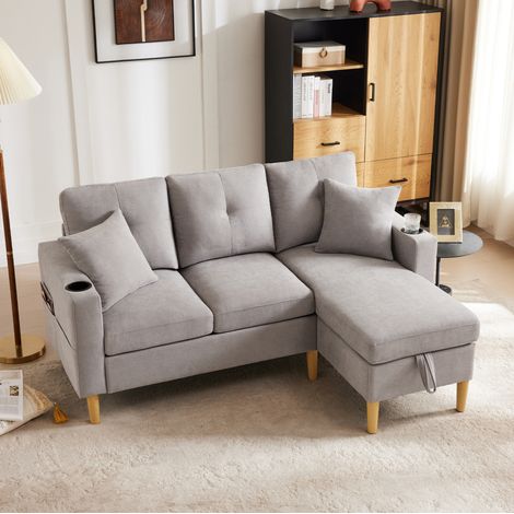Sofá rinconero con almacenamiento y posavasos OKMYHOME (1/5)