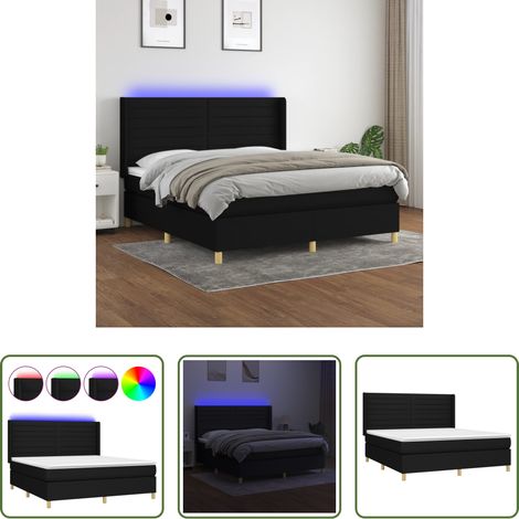 Sommier tapissier - Sommier à lattes de lit matelas et LED Noir 160x200 cm Tissu (1/5)