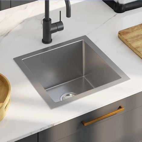 Évier de cuisine en acier inoxydable fait main 40x40 cm – Épaisseur 2,5 mm, finition brossée, design cadre en X, insonorisé, montage sous plan/encastré/suspendu (1/5)