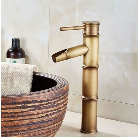 Robinet de salle de bain, robinet de lavabo rétro en bronze, robinet monotrou d'eau chaude et froide, adapté pour un diamètre intérieur de 32 mm à 40 mm (1/5)